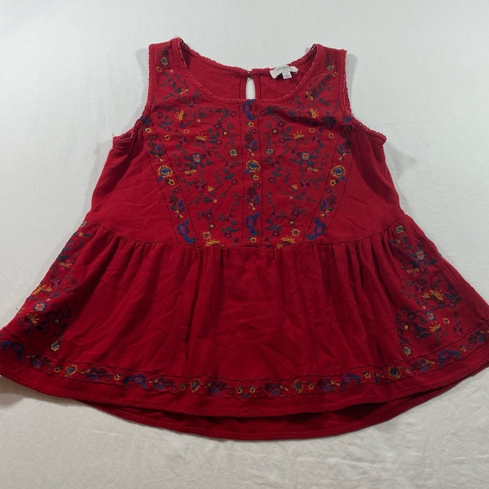 Umgee USA top Women’s Small blouse Flowy bohemian Embroidered Red Floral tank